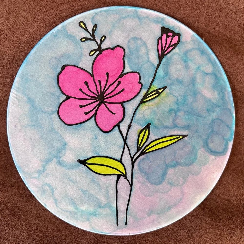 Handmade Silk Painting Art Piece - Hawaiian Flower Vibrant Colors Tie Dye Effect